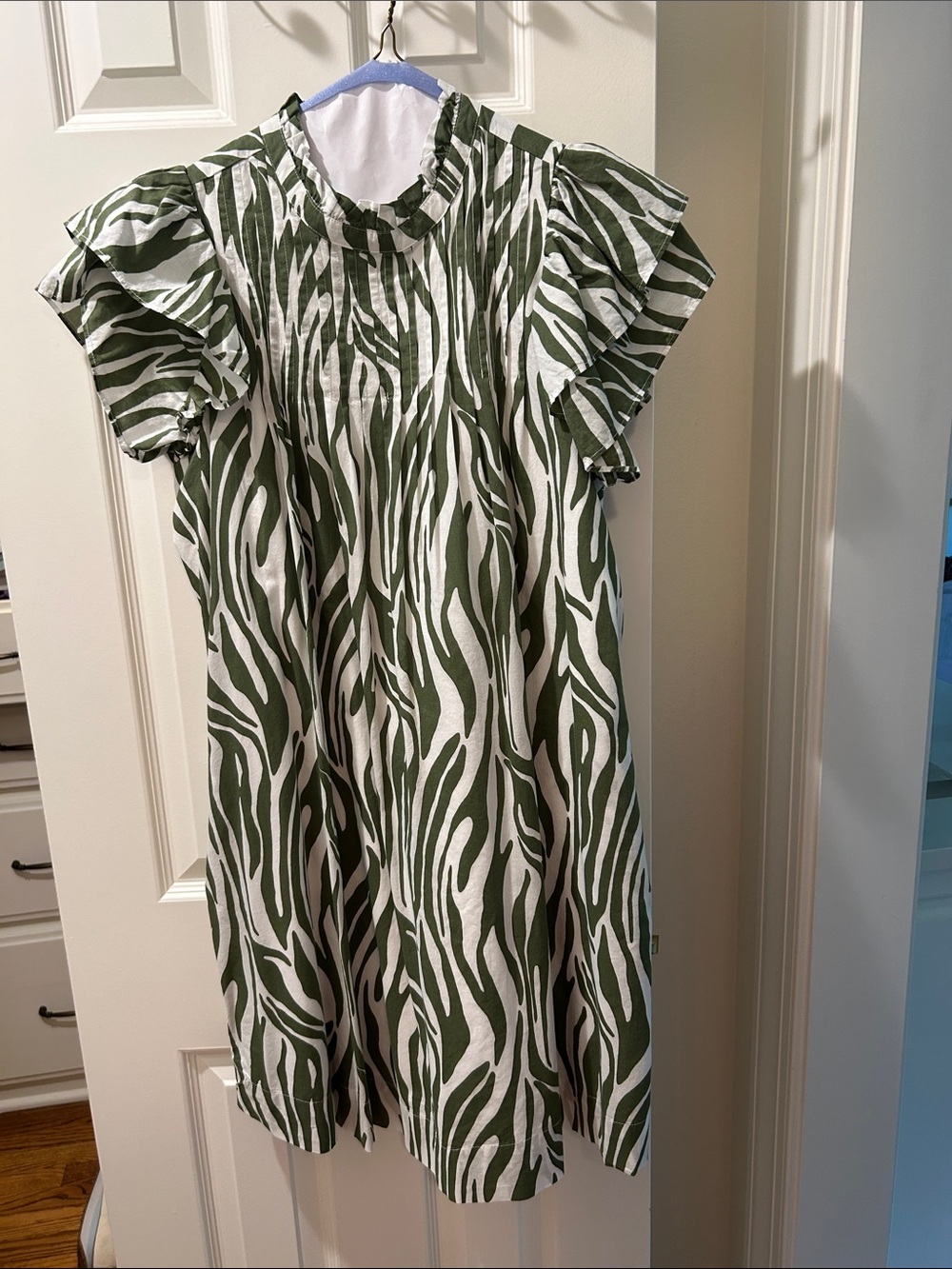 Green and White Zebra Print Kids Dress